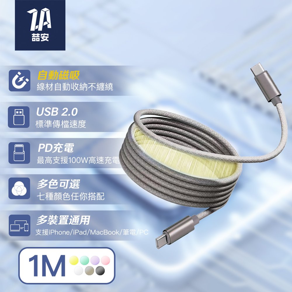Type-C to Type-C 磁吸編織充電線 1M